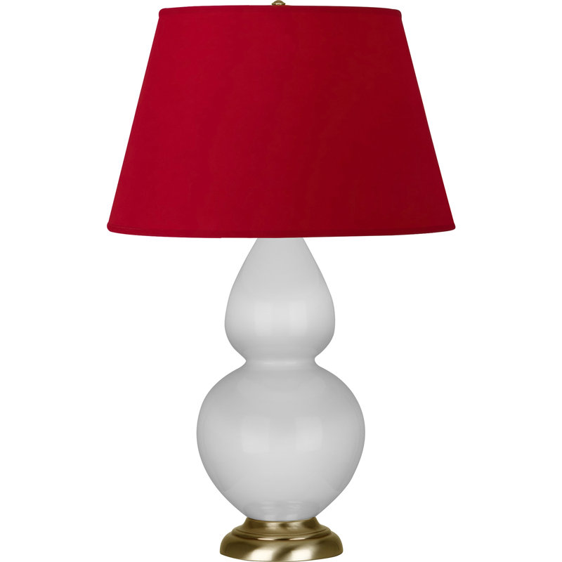 Lampe de table double gourde en céramique, Marguerite émaillée / laiton, Blanc cassé, Laiton