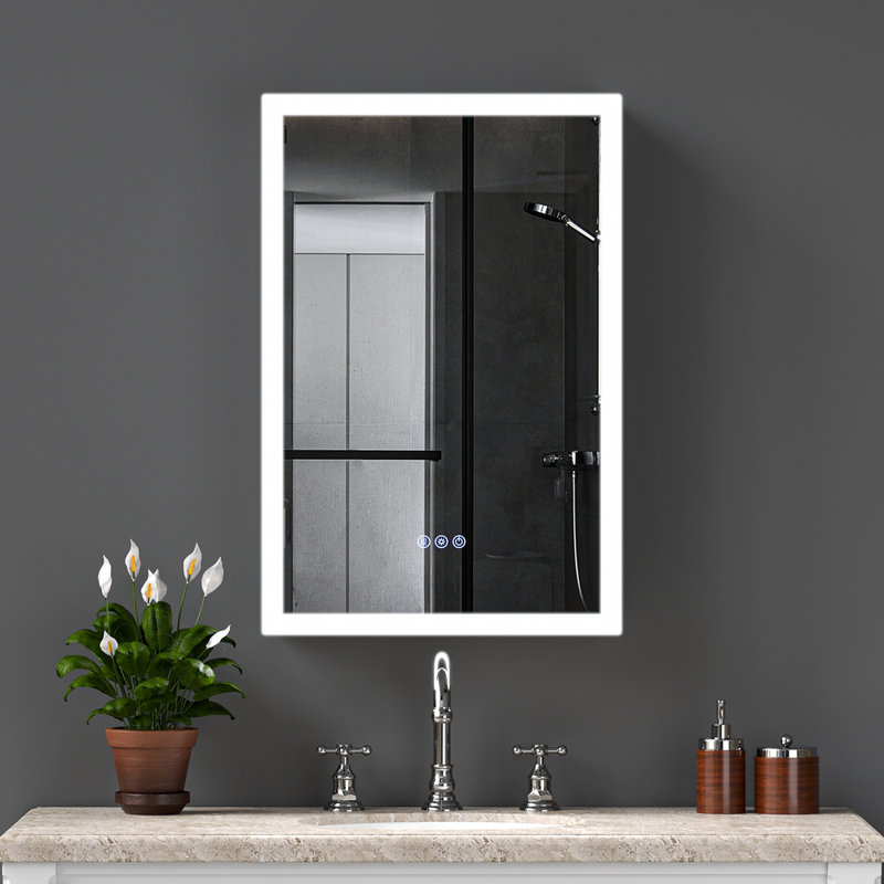 Armoire à pharmacie à DEL avec miroir, armoire de salle de bain avec miroir 20 * 30 pouces avec lumières, encastrée ou murale, 3 températures de couleur