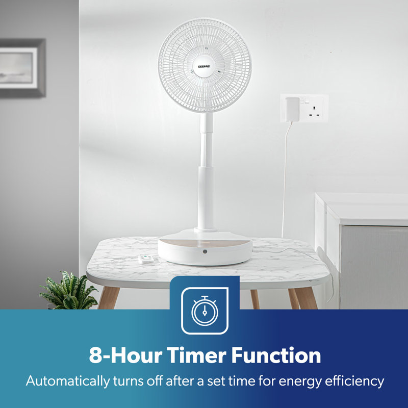 GEEPAS 10 Inch DC Folding Fan - Portable Folding Desk Fan with Remote Control Oscillation – 12 Speed, 8 Hour Timer, Quiet Fan – Foldaway Stand Table Fan with Adjustable Height - Home, Office