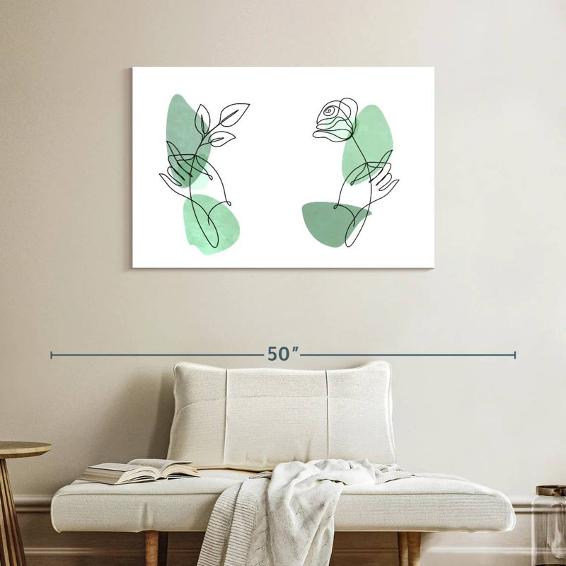 Harnek Minimalist Green Rose Lines, 26" H x 39" W