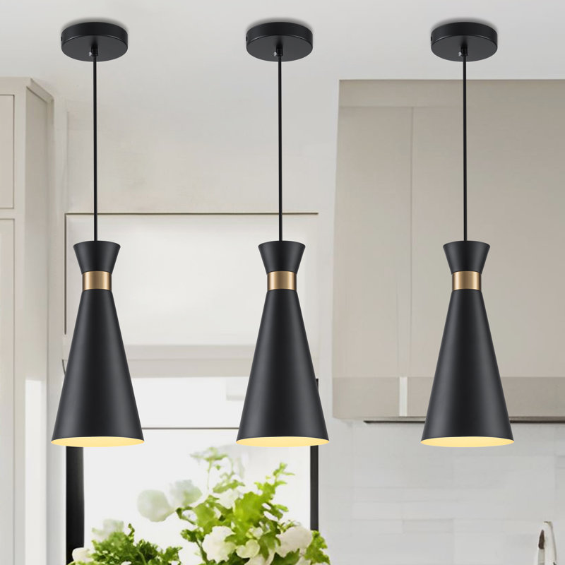 Luminaire suspendu conique à 1 lumière Persei (ensemble de 3), Noir, noir, noir, noir