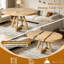 Table de salle à manger ronde extensible pour 4-6, pieds de table intermédiaires de 16 po-129674668