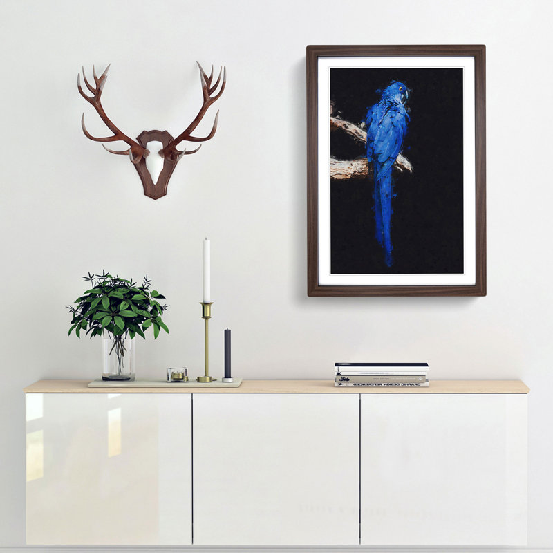 Blue Parrot in Abstract - Picture Frame Graphic Art Print, 87cm H x 62cm W x 2cm D, Walnut Framed