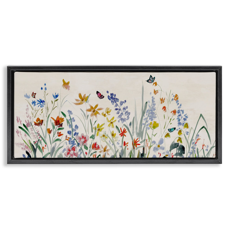 Cadre flottant Wildflower Whispers Garden, design par Jacob Q, Cadre flottant noir de jais, H 11 po x l 25 po