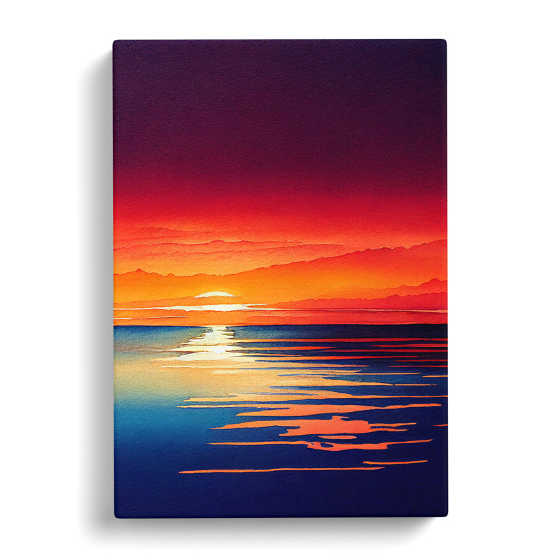 XC1022-3022X Ocean Sunset In Watercolour No.2 - Wrapped Canvas Print, 60cm H x 40cm W x 3cm D