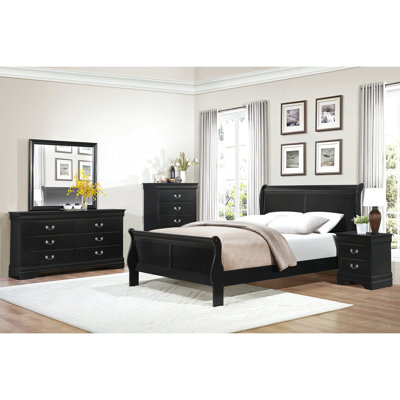 Traditional Bedroom Nightstand In Black Wood - 2 Drawers Finish Drawer Furniture
