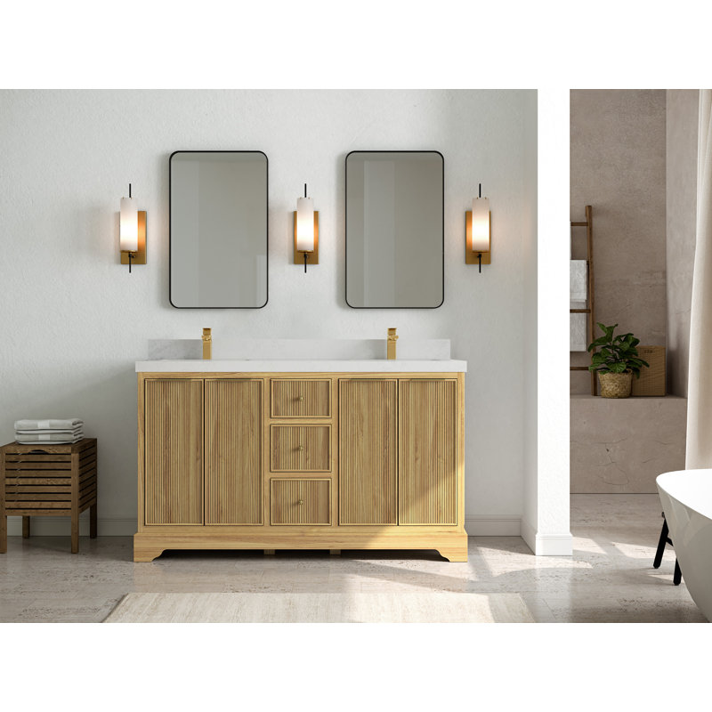 Ensemble de meuble-lavabo double 60 po, Quartz de Carrare