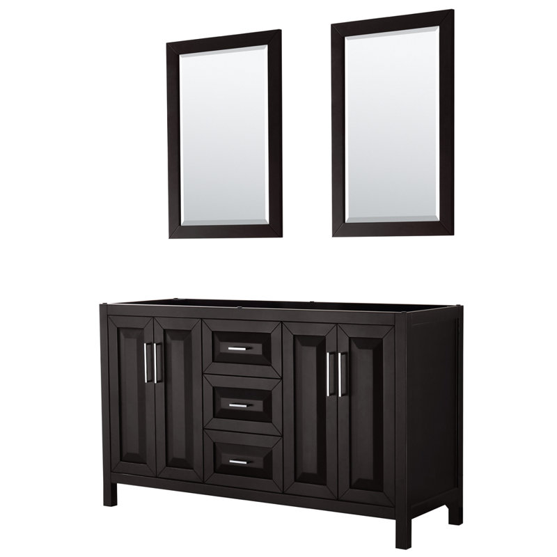 Base de meuble-lavabo double de salle de bain 59" avec miroir seulement Daria, Espresso foncé / chrome poli