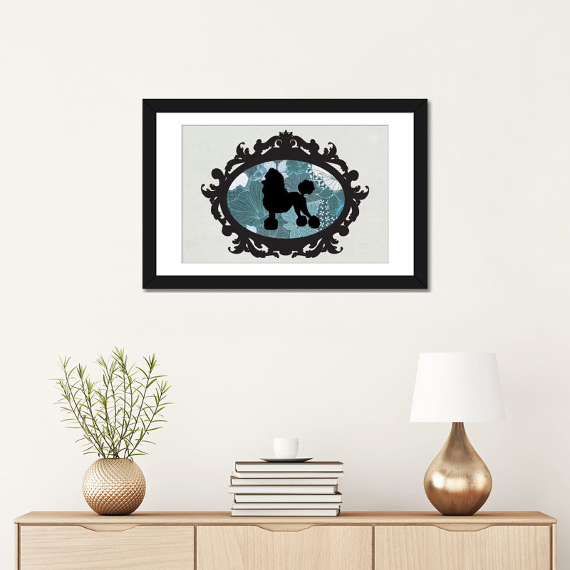 «Poodle II» par 5by5collective, reproduction sur toile tendue, H 16 po x l 24 po x P 1 po, Papier d'art encadré noir, Blanc