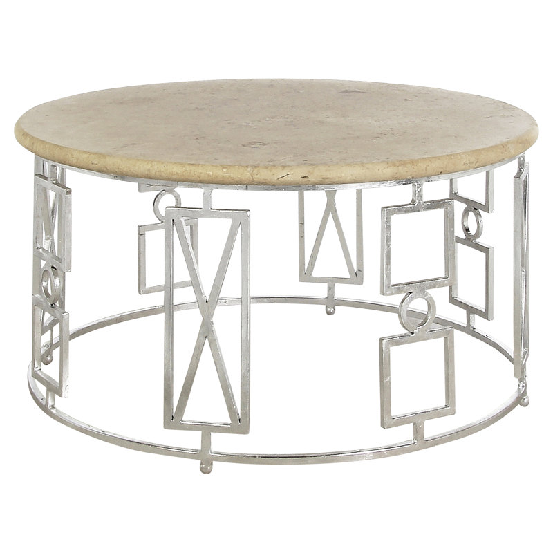Buckhead Frame Coffee Table, Light Travertine, Silver Leaf
