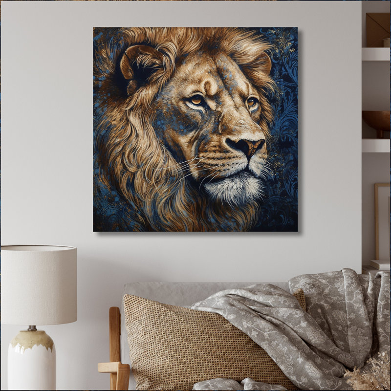 Majestic lion III - décoration murale lion, H 36 po x l 36 po x P 1,5 po, Toile tendue