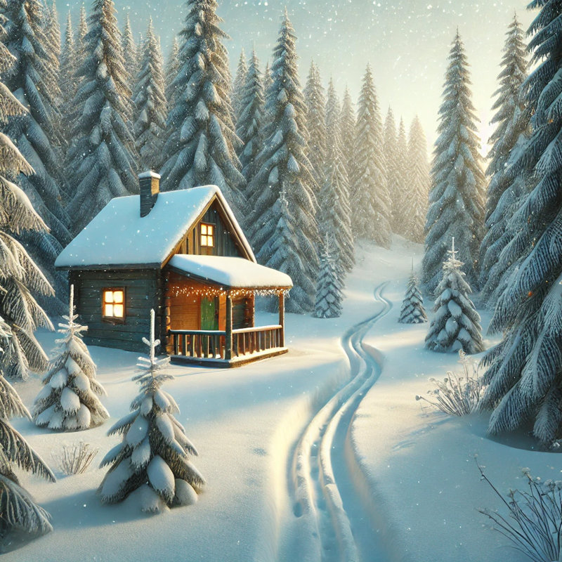 «Golden Hour Winter Escape: Cabin in the Woods», art sur toile tendue, H 40 po x l 40 po x P 1,5 po