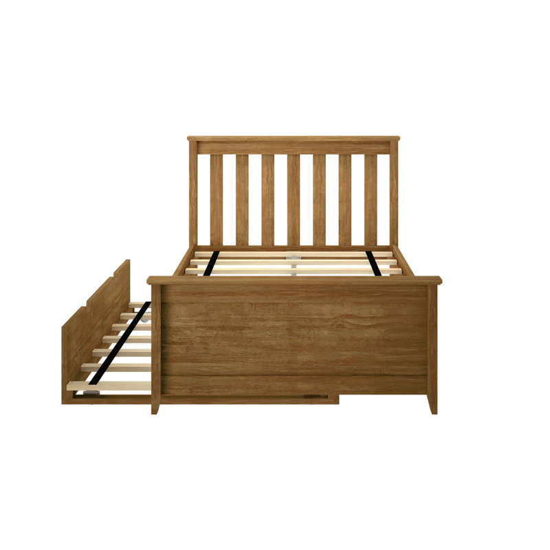 Lit plateforme simple en bois massif avec lit gigogne Boling, Pécan, Lit simple