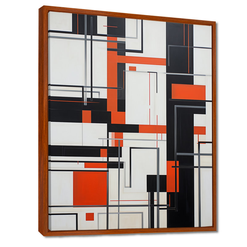 Art moderne mural géométrique modernisé, Toile avec cadre flottant brun, H 40 po x l 30 po x P 1,5 po