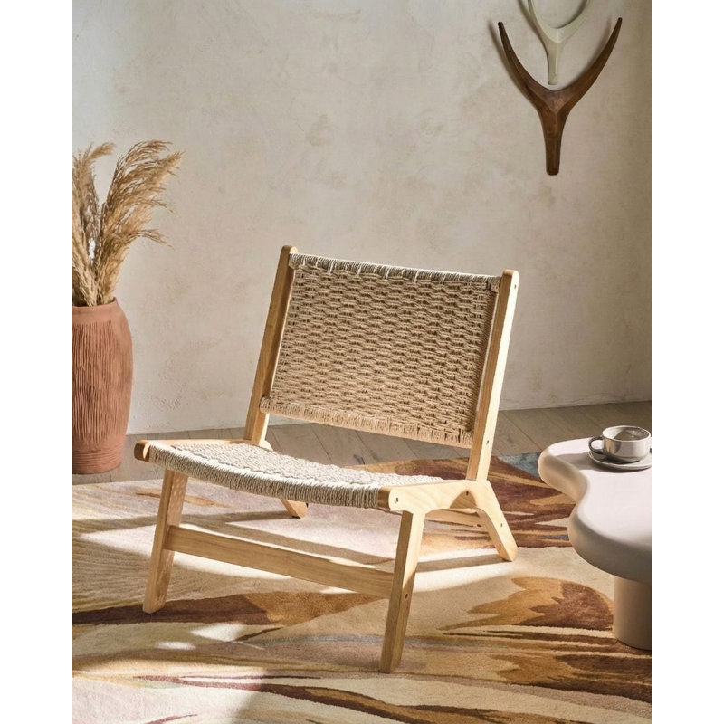 Upholstered Accent Chair, Beige Wood