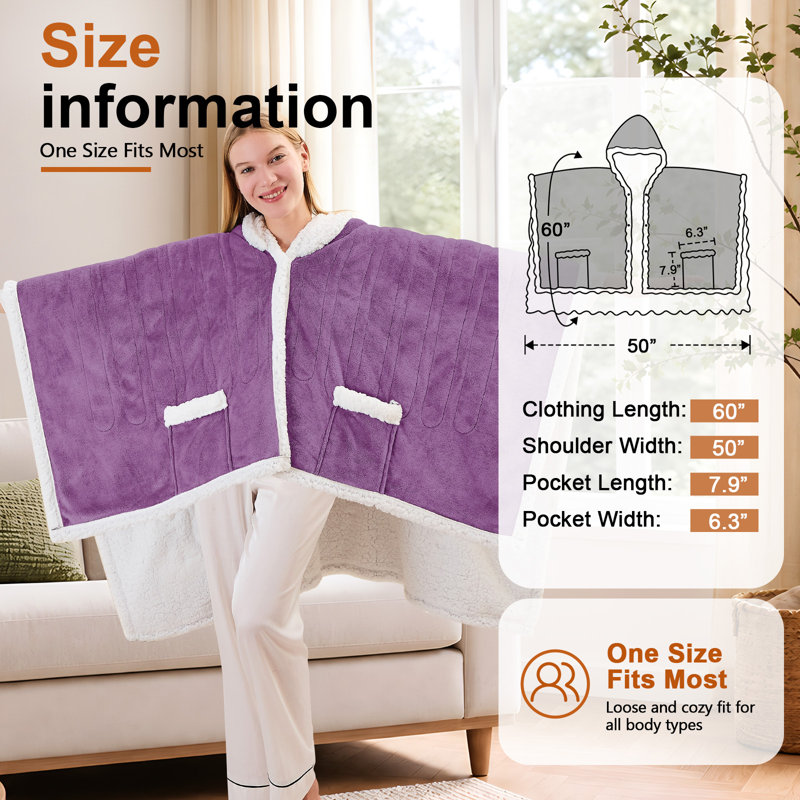 Poncho à couverture Sherpa, Jeté, Violet