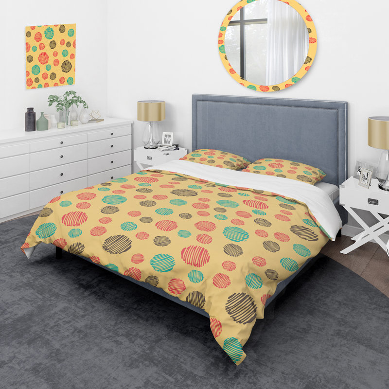 Motif de cercles roses et verts - Ensemble de housse de couette abstrait - Microfibre de polyester