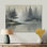 «Green Pine Trees Mist Lake Morning», art mural sur toile brumeuse pour le salon, paysage gris
