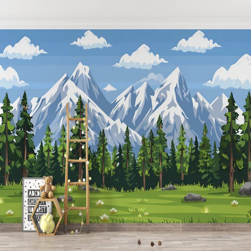 Snowy Mountain Forest View For Kids Room, L 105,96 po x l 138 po