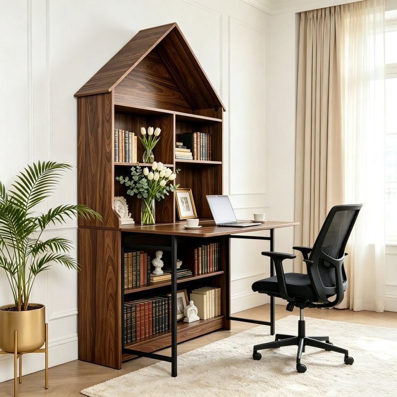 Bureau d'artisanat pliant avec tablettes de rangement, bureau convertible dissimulé en bibliothèque, bureau pliable avec rangement, bureau de disparition pour petits espaces, table de bricolage multifonctionnelle, bureau de coiffeuse