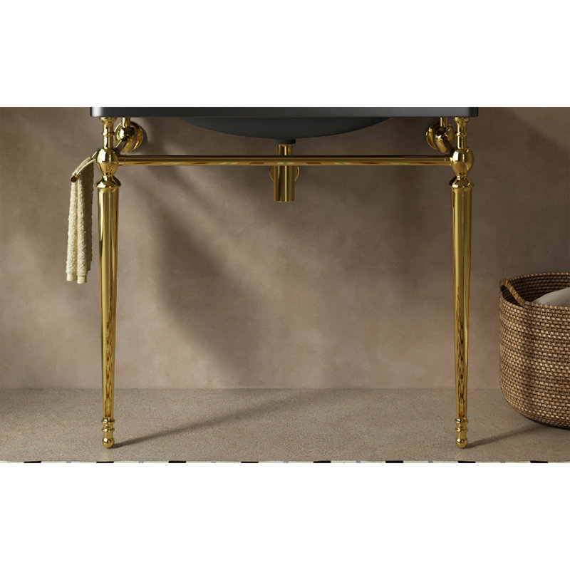 36" Freestanding Bathroom Console Iron Leg, NO Basin And Faucet, NO Sink Cover And Drain, Gold, Gold/Green