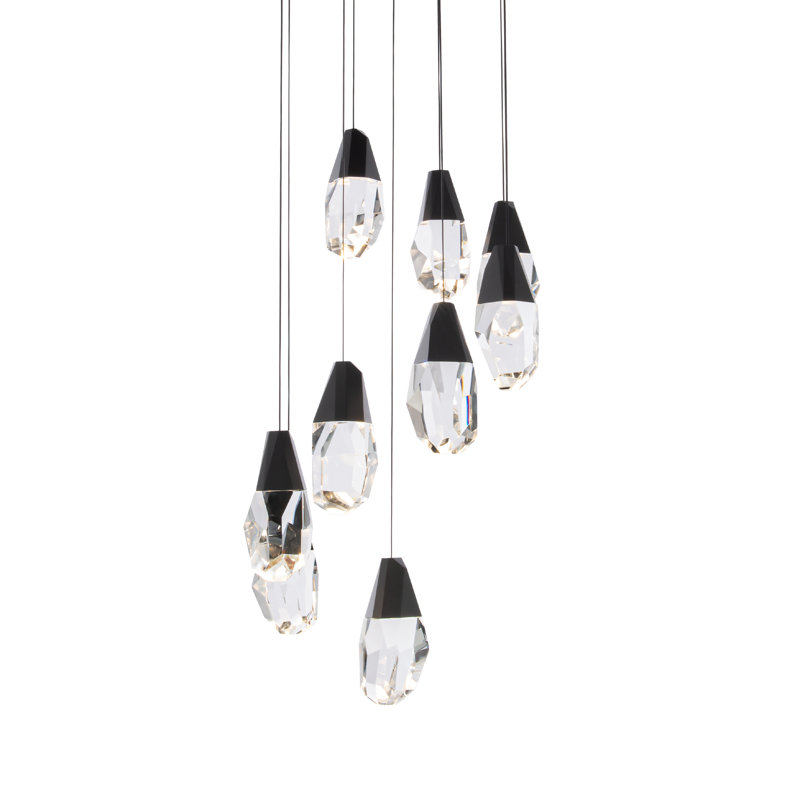 Martini 9 Light LED Multi-Light Pendant, Black, Optic Haze Crystal