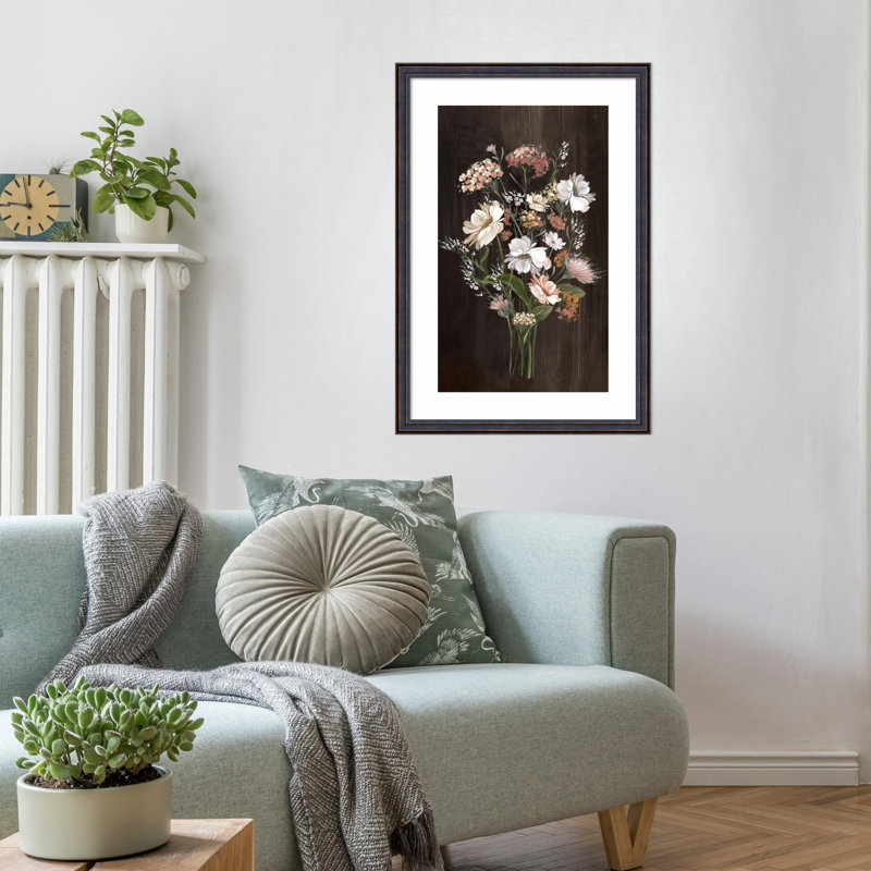 «Gentle Blooms on Dark Canvas No. 2» par Alex Black, impression sur bois encadrée, 26x18, Dark Bronze Scoop