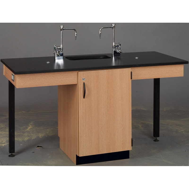 Phenolic Top Two Student Table With Sink, Fashion Grey