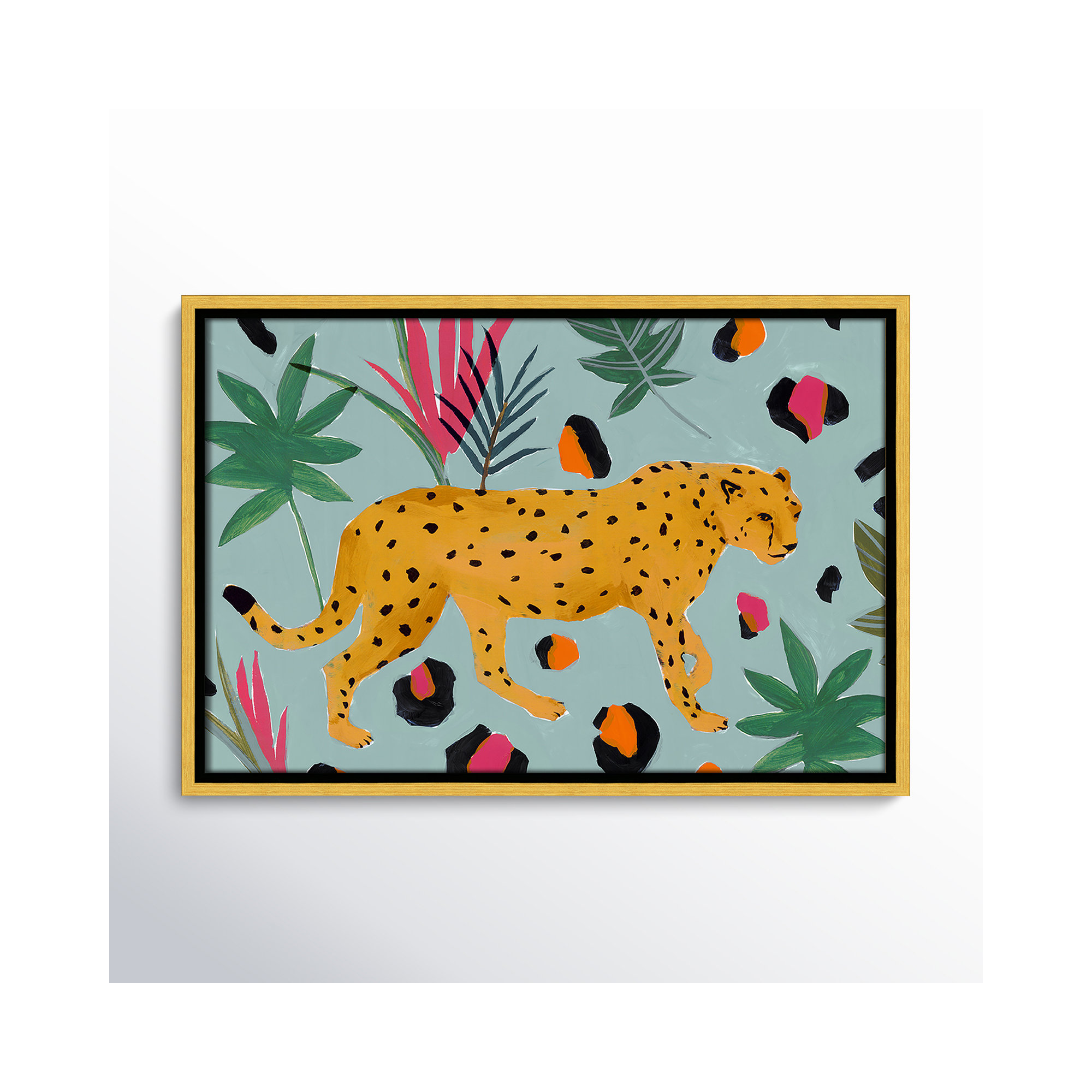 Walking Cheetah II by Isabelle Z - Painting Print, Gold Framed Canvas, 41.5" H x 61.5" W x 2" D