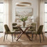 5-Piece Round Glass Dining Table Set with Chenille Upholstered Chairs