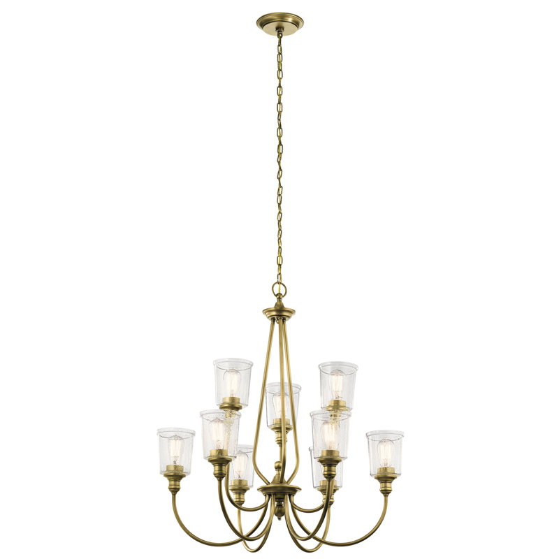 Lustre classique / traditionnel à 9 lumières Waverly, Laiton naturel