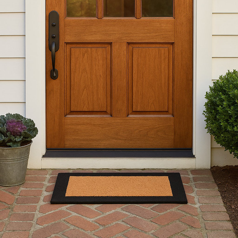 Sheltered Front Door Mat Coir Coco Fibers Rug 24x13 Natural, Natural/Black Borders