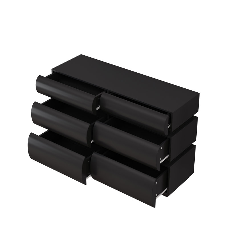 Black Modern 6-Drawer Dresser, No Handle Design With Wide Storage, Black