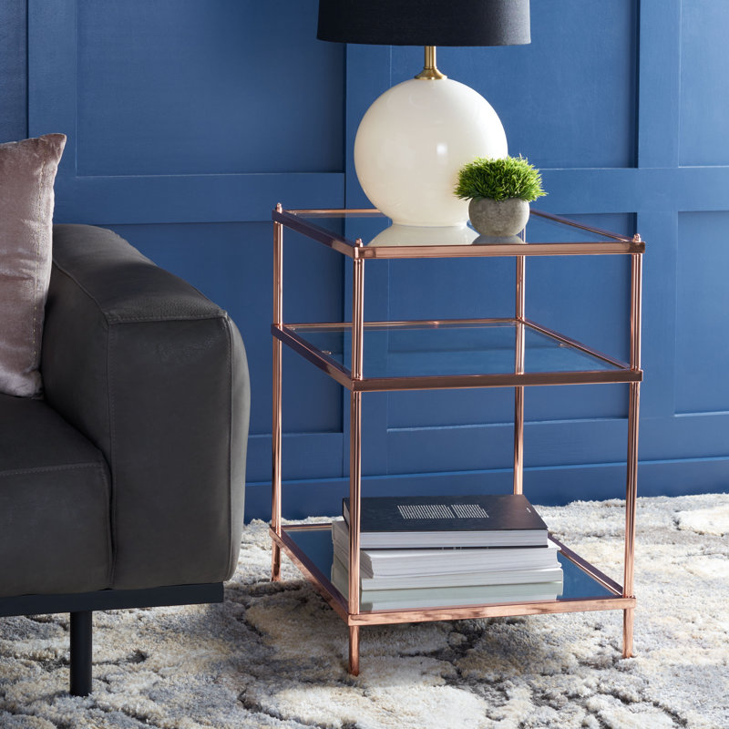 Glass Top End Table, Rose Gold
