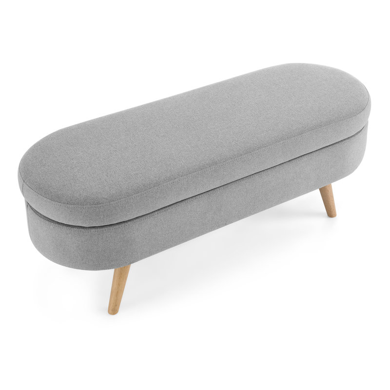 Oval Storage Bench In Grey, 43.5"X16"X16", With Right Rubber Wood Legs - Footstool And Seat 43.5"X16"X16" Grey Definite, Gray