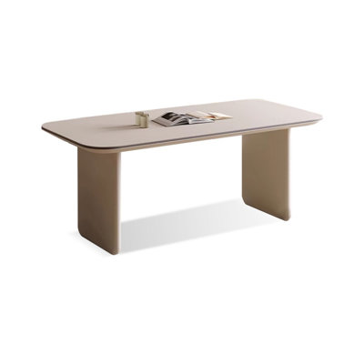 White Rectangular Sintered Stone tabletop with Solid Wood Dining Table For Dining Room/Kitchen
