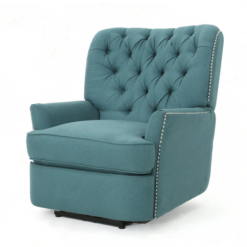 Dark Teal Tufted Wing Back Polyester Recliner