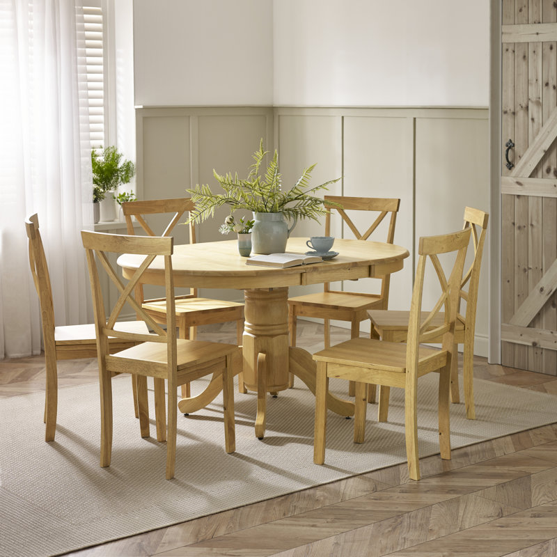 Aviya Round Extending Dining Table & Shannondale Chairs - Rustic Farmhouse Kitchen, 6, Oak