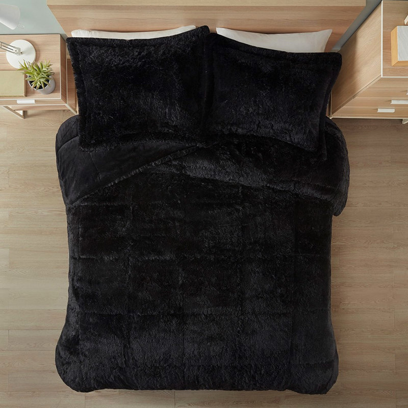 Twin/Twin Xl Shaggy Fur Comforter - , Black , Warmth Stylish Reverse