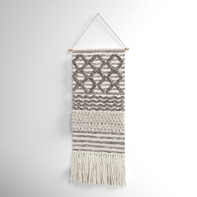 Black and Beige Cotton Macrame Wall Hanging