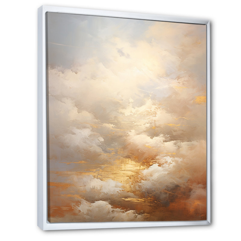 «Beige Gold Minimalisme Clouds II», reproduction sur toile, H 32 po x l 16 po x P 1 po, Cadre flottant blanc