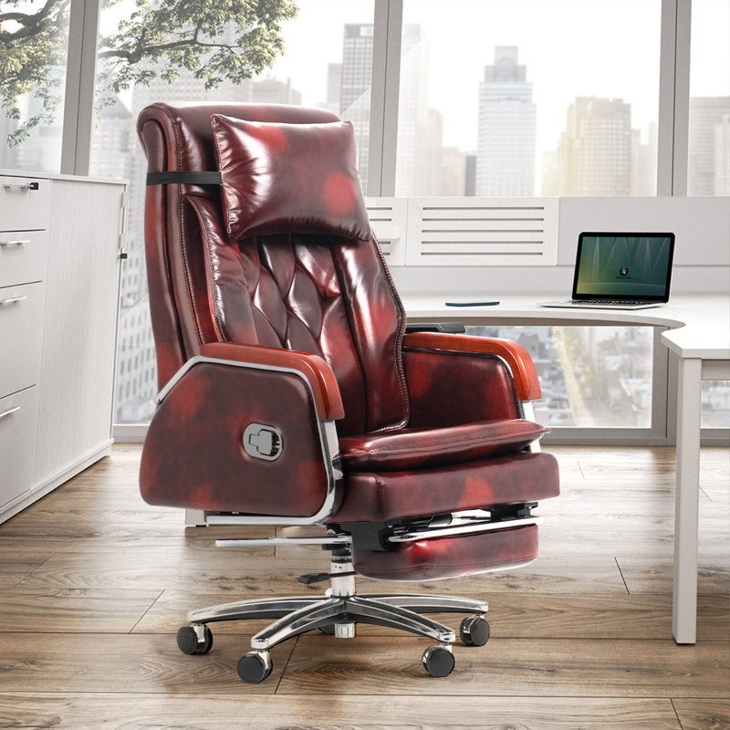 Kinnls Cameron Massage Office Chair with Heated Ventilation, Managerial Executive Desk Chairs Fully Reclining with Retractable Footrest, Ergonomic Genuine Leather Executive Chair Adjustable Headrest