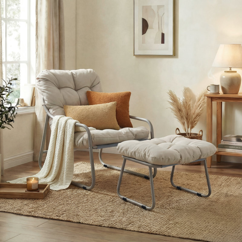 Méridienne moderne avec repose-pieds intérieur / extérieur, ensemble 2 pièces avec coussins de salon