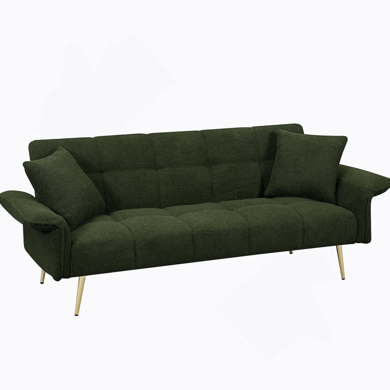 Futon-lit 70,1 po, canapé-lit double convertible avec accoudoirs rabattables, Vert 