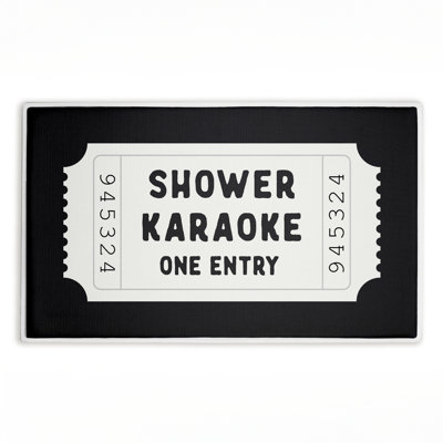 Shower Karaoke Black Printed Plush Bath Mat and Bath Rug, design by Lettered and Lined, 18"x30"
