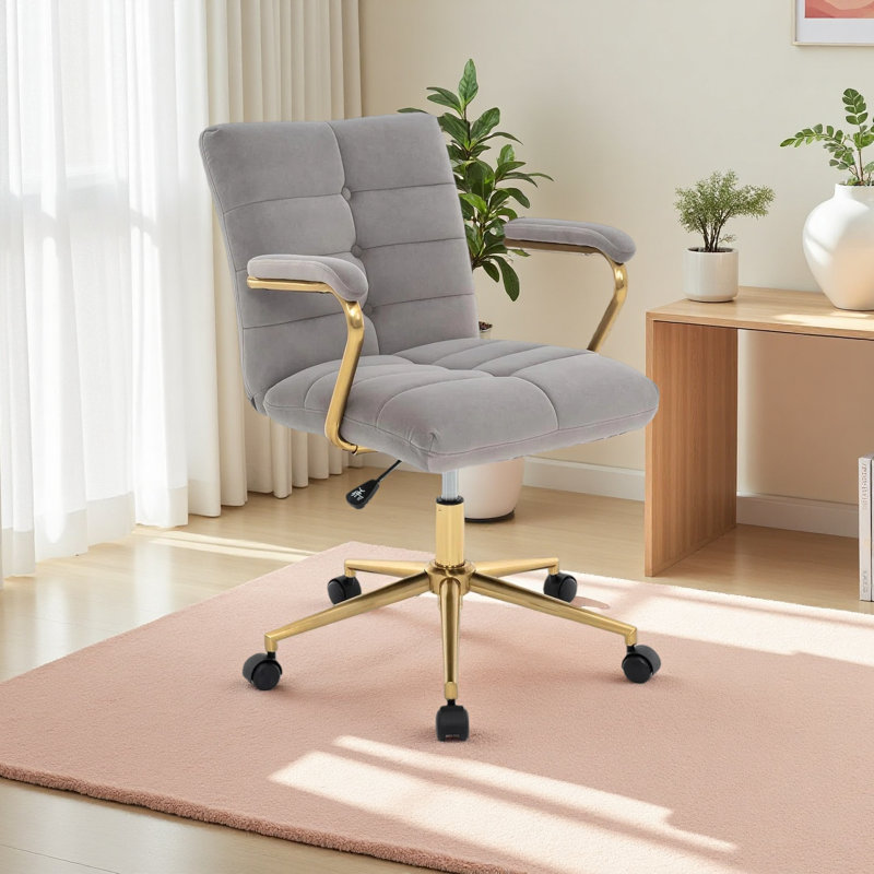 Fauteuil de bureau Kundra, Gris, Doré