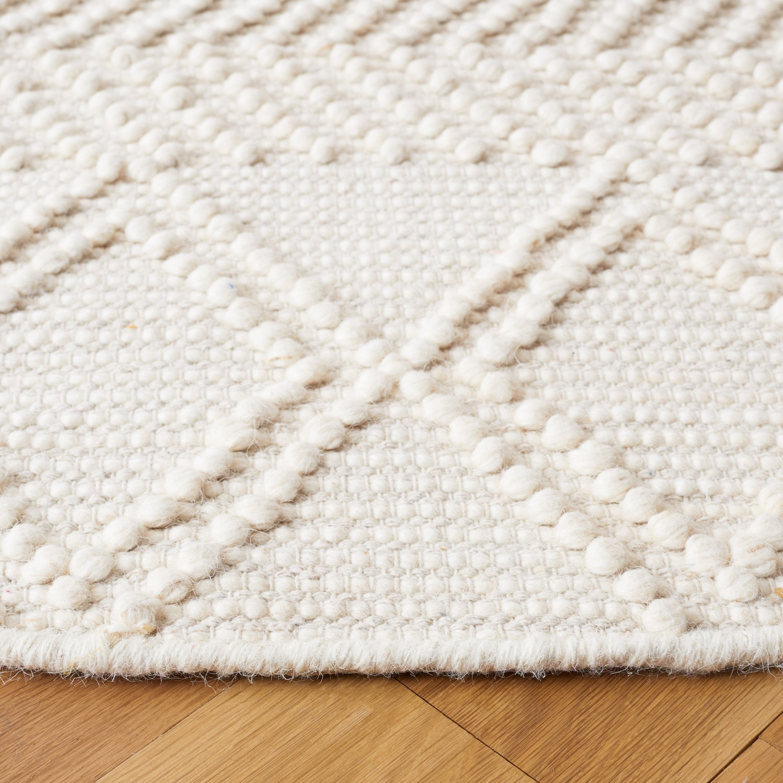 Tarres Cream Hand-Woven Geometric Wool Rug, Rectangle 4' x 6'