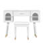 Meuble-lavabo blanc polyvalent avec charge, compartiments de rangement et table de maquillage de construction avec alimentation intégrée, armoires, conception détaillée