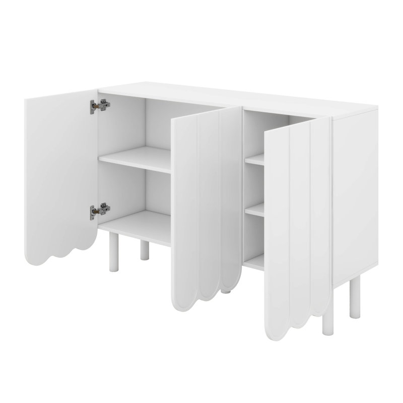 Armoire à chaussures avec 3 portes ondulées, armoire de rangement avec tablettes réglables et 5 pieds en bois massif, grande armoire de rangement
