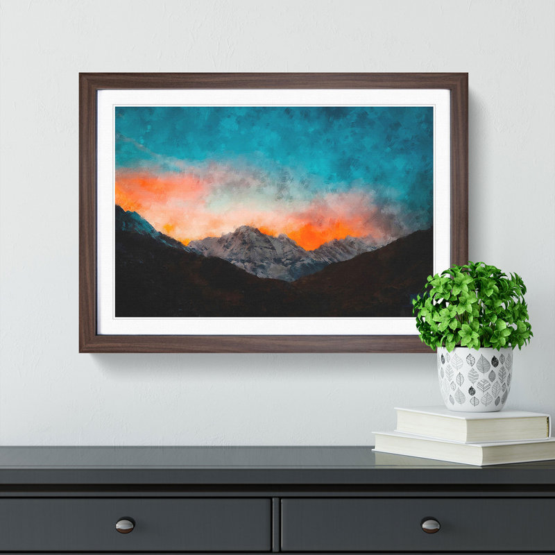 Sunrise over a Mountain - Picture Frame Painting Print, Walnut Framed, 45cm H x 63cm W x 2cm D